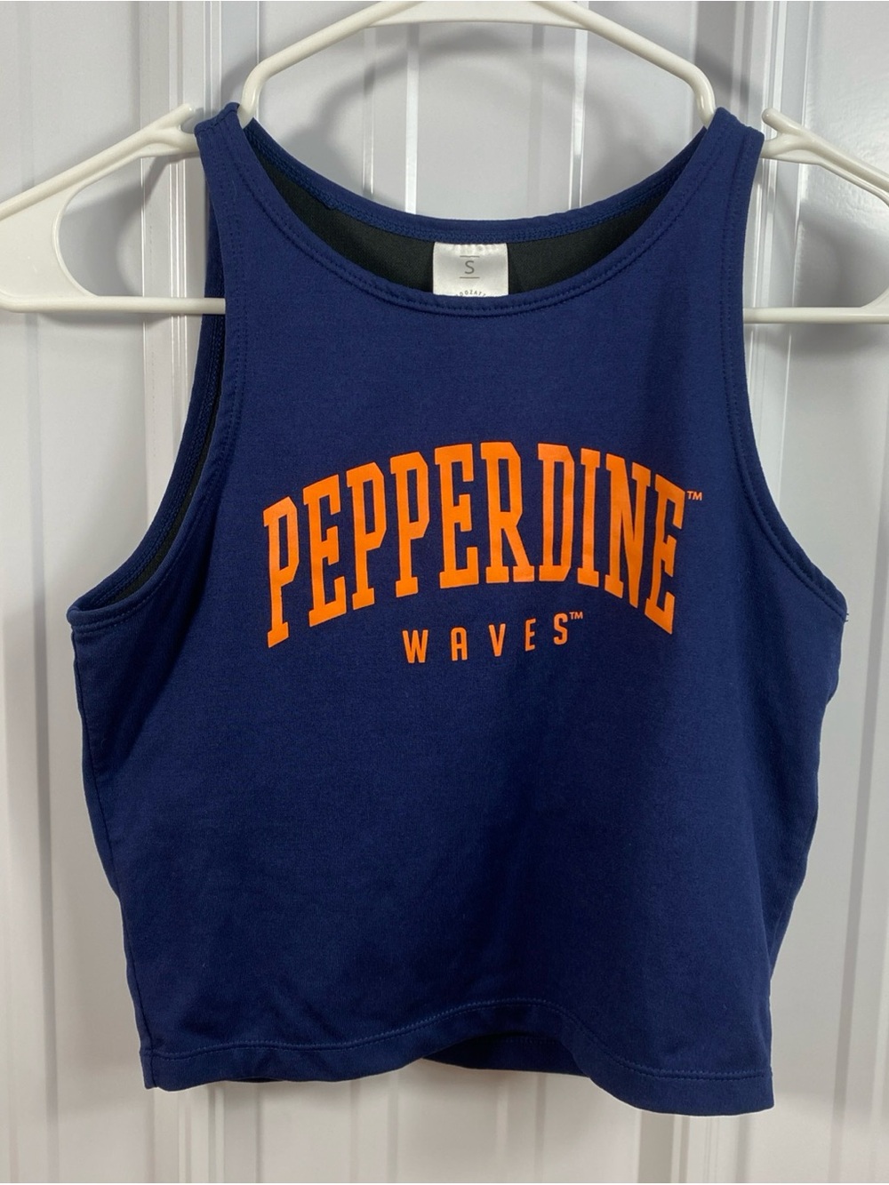 Pepperdine Waves Womens Tank Crop Top Size S Built in Bra Navy Running Yoga NCAA